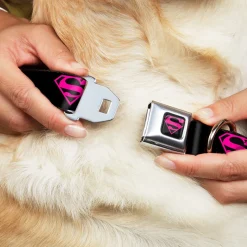 Superman Black/Hot Pink Seatbelt Buckle Collar - Superman Shield Black/Hot Pink
