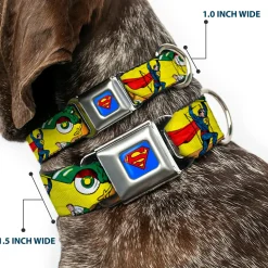 Superman Blue Seatbelt Buckle Collar - Classic ACTION COMICS Issue #1 Cover Superman Lifting Car Stacked
