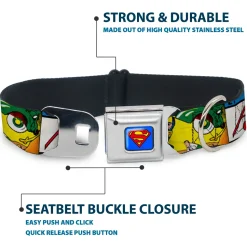 Superman Blue Seatbelt Buckle Collar - Classic ACTION COMICS Issue #1 Cover Superman Lifting Car Stacked