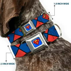 Superman Blue Seatbelt Buckle Collar - Superman Shield CLOSE-UP Blue/Red/Yellow