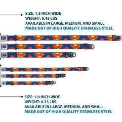 Superman Blue Seatbelt Buckle Collar - Superman Shield CLOSE-UP Blue/Red/Yellow