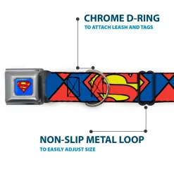 Superman Blue Seatbelt Buckle Collar - Superman Shield CLOSE-UP Blue/Red/Yellow