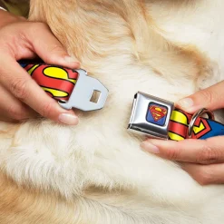 Superman Blue Seatbelt Buckle Collar - Superman Shield CLOSE-UP Blue/Red/Yellow