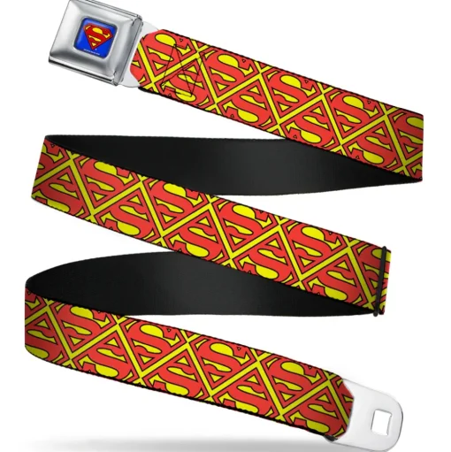 Superman Full Color Blue Seatbelt Belt - Super Shield Flipped Yellow/Red Webbing