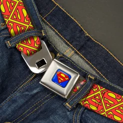 Superman Full Color Blue Seatbelt Belt - Super Shield Flipped Yellow/Red Webbing