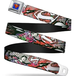 Superman Full Color Blue Seatbelt Belt - Superman Color Flying Bricks Scene Webbing