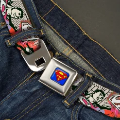 Superman Full Color Blue Seatbelt Belt - Superman Color Flying Bricks Scene Webbing