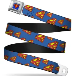 Superman Full Color Blue Seatbelt Belt - Super Shield Diagonal Royal Blue/Red Webbing