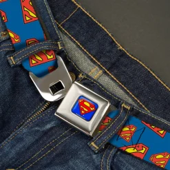 Superman Full Color Blue Seatbelt Belt - Super Shield Diagonal Royal Blue/Red Webbing