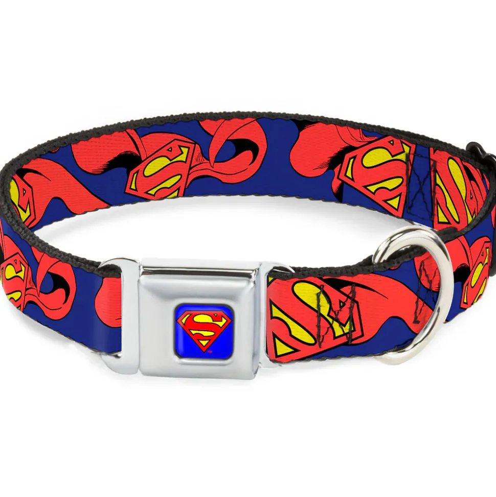 Superman Full Color Blue Seatbelt Buckle Collar - Superman Shield w/Cape