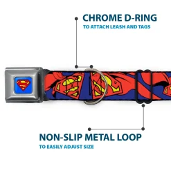 Superman Full Color Blue Seatbelt Buckle Collar - Superman Shield w/Cape