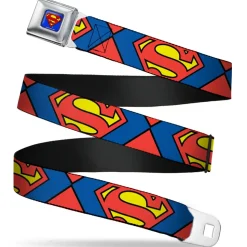 Superman Full Color Blue Seatbelt Belt - Superman Shield CLOSE-UP Blue/Red/Yellow Webbing