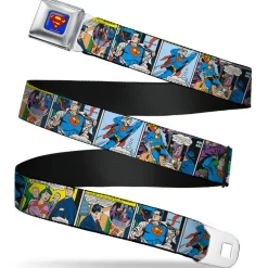 Superman Full Color Blue Seatbelt Belt - Superman Comic Panels Webbing