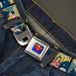 Superman Full Color Blue Seatbelt Belt - Superman Comic Panels Webbing