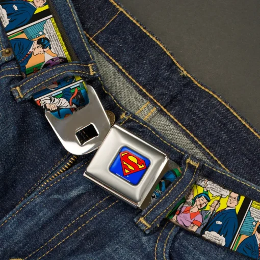 Superman Full Color Blue Seatbelt Belt - Superman Comic Panels Webbing