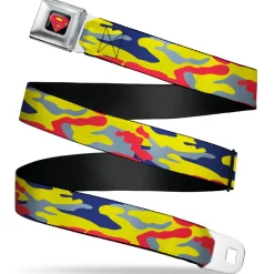 Superman Shadow Shield Full Color Black/Red/Yellow Seatbelt Belt - Superman Camo Yellow/Red/Blue/Gray Webbing