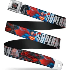 Superman Shield Comics Scenes Stacked Full Color Black Grays Red Seatbelt Belt - New 52 SUPERMAN Poses/Shield/Comic Scenes Stacked Webbing