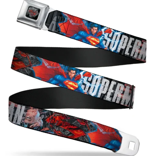 Superman Shield Comics Scenes Stacked Full Color Black Grays Red Seatbelt Belt - New 52 SUPERMAN Poses/Shield/Comic Scenes Stacked Webbing