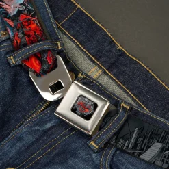 Superman Shield Comics Scenes Stacked Full Color Black Grays Red Seatbelt Belt - New 52 SUPERMAN Poses/Shield/Comic Scenes Stacked Webbing