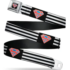 Superman Shield Full Color Black/White/Red/Blue Seatbelt Belt - Superman Shield Flip Americana Stripes Black/White/Red/Blue Webbing