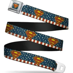 Superman Shield Full Color Americana Blue Seatbelt Belt - Superman Shield Americana Red/White/Blue/Yellow Webbing