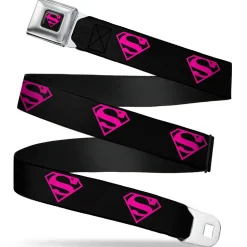 Superman Shield Full Color Black Hot Pink Seatbelt Belt - Superman Shield Black/Hot Pink Webbing