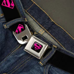 Superman Shield Full Color Black Hot Pink Seatbelt Belt - Superman Shield Black/Hot Pink Webbing