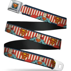 Superman Shield Full Color Americana Blue Seatbelt Belt - Superman Pose/Shield Americana Blue/White/Red/White Webbing