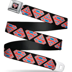 Superman Shield Full Color Black/White/Red/Blue Seatbelt Belt - Superman Shield Flip Americana Black/White/Red/Blue Webbing