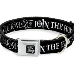 SUPERNATURAL JOIN THE HUNT Icons Logo Full Color Black/White Seatbelt Buckle Collar - SUPERNATURAL JOIN THE HUNT Icons Logo/Pentagrams Black/White
