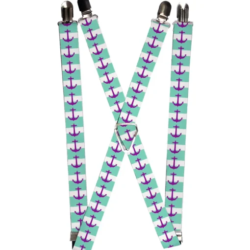 Suspenders - 1.0" - Anchor/Stripe Teal/White/Purple