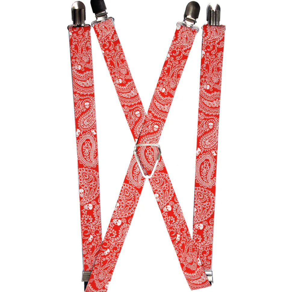 Suspenders - 1.0" - Bandana/Skulls Red/White