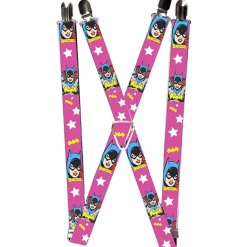 Suspenders - 1.0" - BATGIRL Face Pose w Logo & Stars Pink White Yellow