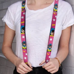 Suspenders - 1.0" - BATGIRL Face Pose w Logo & Stars Pink White Yellow