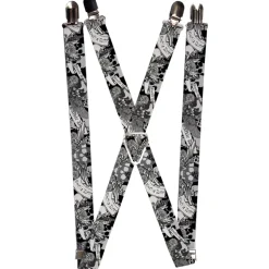 Suspenders - 1.0" - BD Skull w/Roses