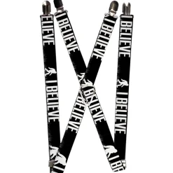 Suspenders - 1.0" - Bigfoot Silhouette I BELIEVE Black/Gray/White