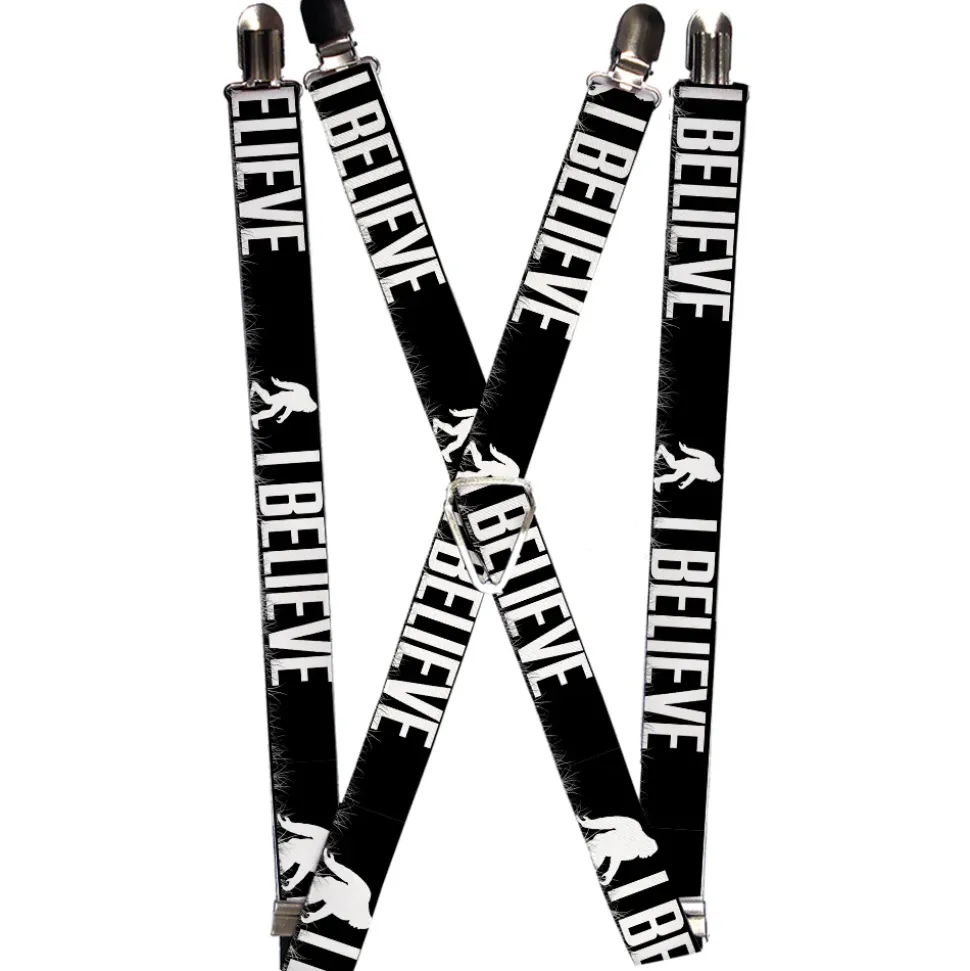 Suspenders - 1.0" - Bigfoot Silhouette I BELIEVE Black/Gray/White