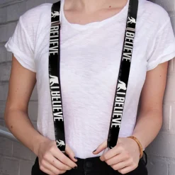 Suspenders - 1.0" - Bigfoot Silhouette I BELIEVE Black/Gray/White