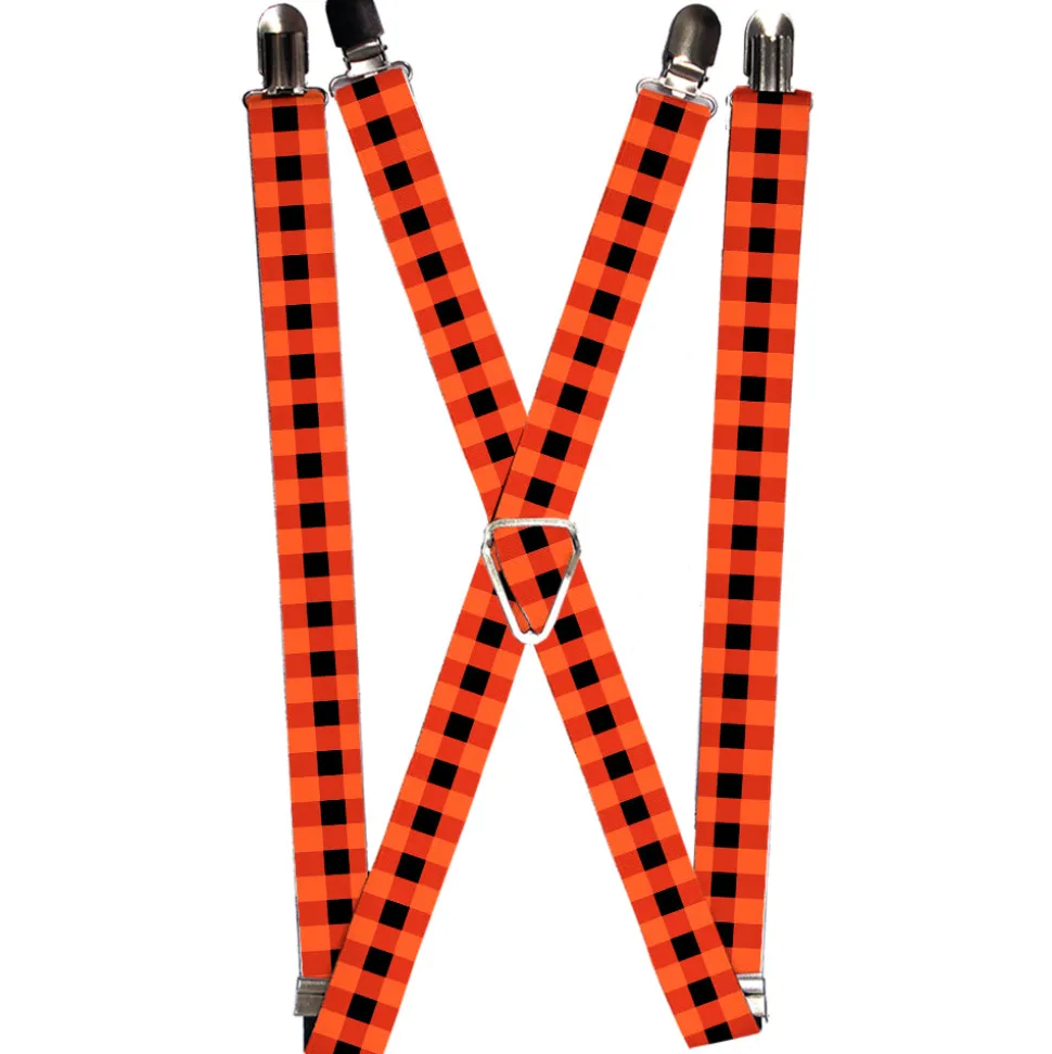 Suspenders - 1.0" - Buffalo Plaid Black/Orange