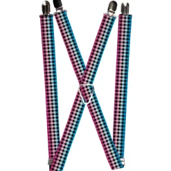 Suspenders - 1.0" - Buffalo Plaid Turquoise/Fuchsia Fade
