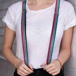 Suspenders - 1.0" - Buffalo Plaid Turquoise/Fuchsia Fade