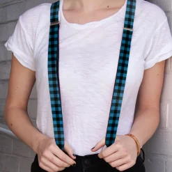 Suspenders - 1.0" - Buffalo Plaid Black/Turquoise