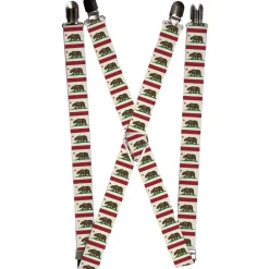 Suspenders - 1.0" - California Flag Bear Weathered White