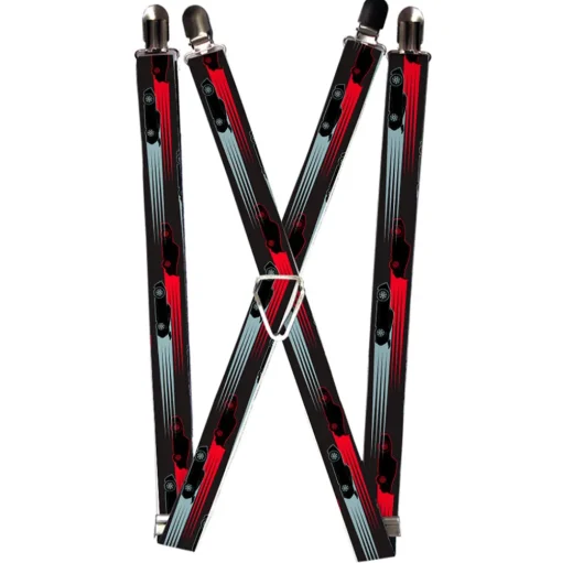 Suspenders - 1.0" - Cars 3 Cars Stripes Grays Blues Reds