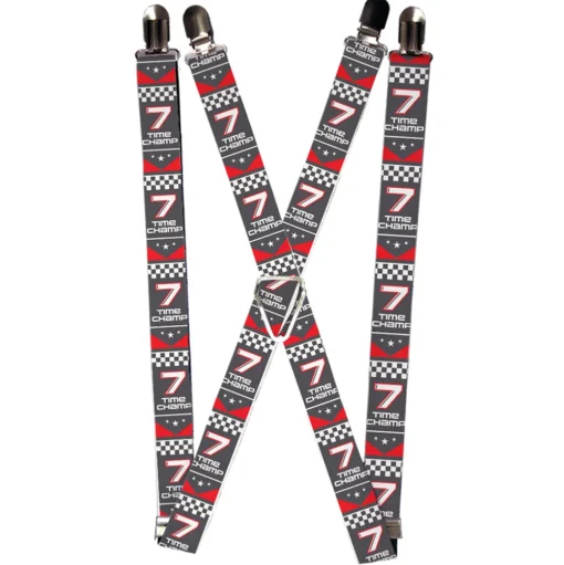 Suspenders - 1.0" - Cars 3 "7 TIME CHAMP" Banner Gray Red White