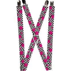 Suspenders - 1.0" - Checker & Stars Black/White/Pink