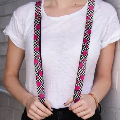 Suspenders - 1.0" - Checker & Stars Black/White/Pink