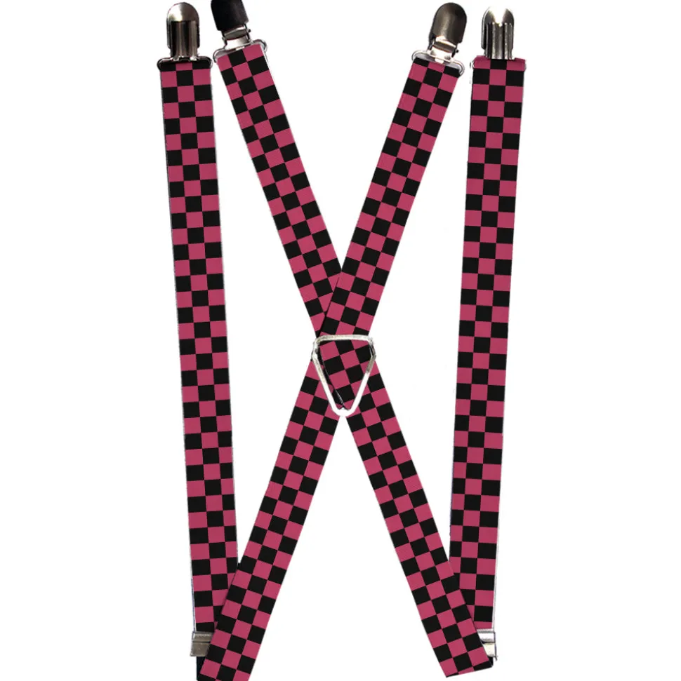 Suspenders - 1.0" - Checker Black/Honeysuckle Red