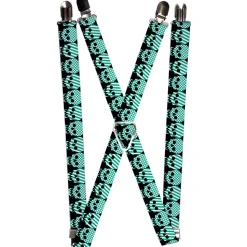 Suspenders - 1.0" - Checker & Stripe Skulls Black/White/Green