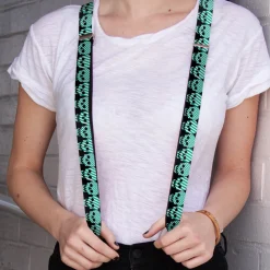 Suspenders - 1.0" - Checker & Stripe Skulls Black/White/Green